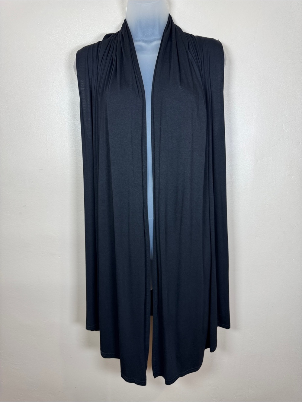 Papa Vancouver Bamboo Black Open-Front Draped Women's Cardigan Sleeveless Long